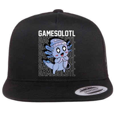 Whimsical Blue Axolotl With Gaming Sports Cap And Scarf Flat Bill Trucker Hat