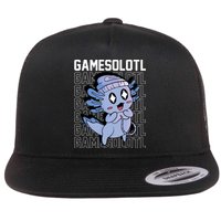 Whimsical Blue Axolotl With Gaming Sports Cap And Scarf Flat Bill Trucker Hat