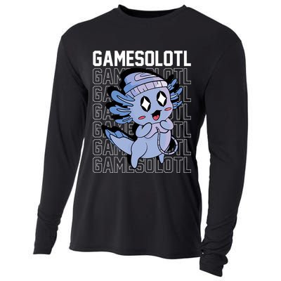 Whimsical Blue Axolotl With Gaming Sports Cap And Scarf Cooling Performance Long Sleeve Crew