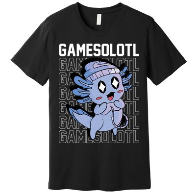 Whimsical Blue Axolotl With Gaming Sports Cap And Scarf Premium T-Shirt