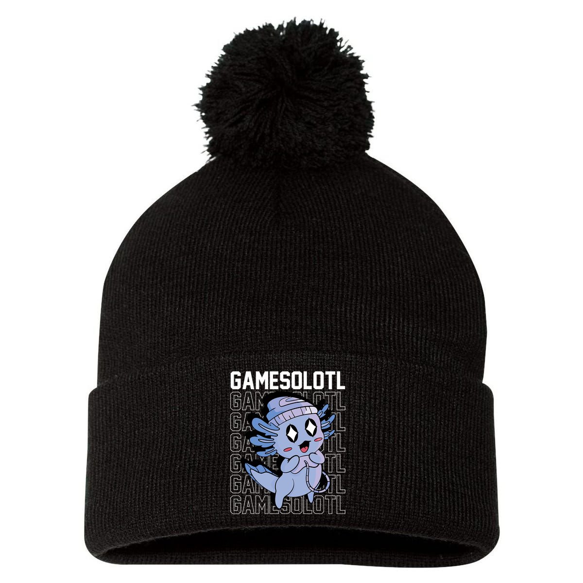 Whimsical Blue Axolotl With Gaming Sports Cap And Scarf Pom Pom 12in Knit Beanie