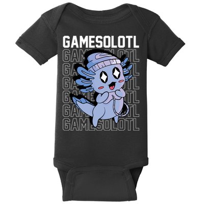 Whimsical Blue Axolotl With Gaming Sports Cap And Scarf Baby Bodysuit