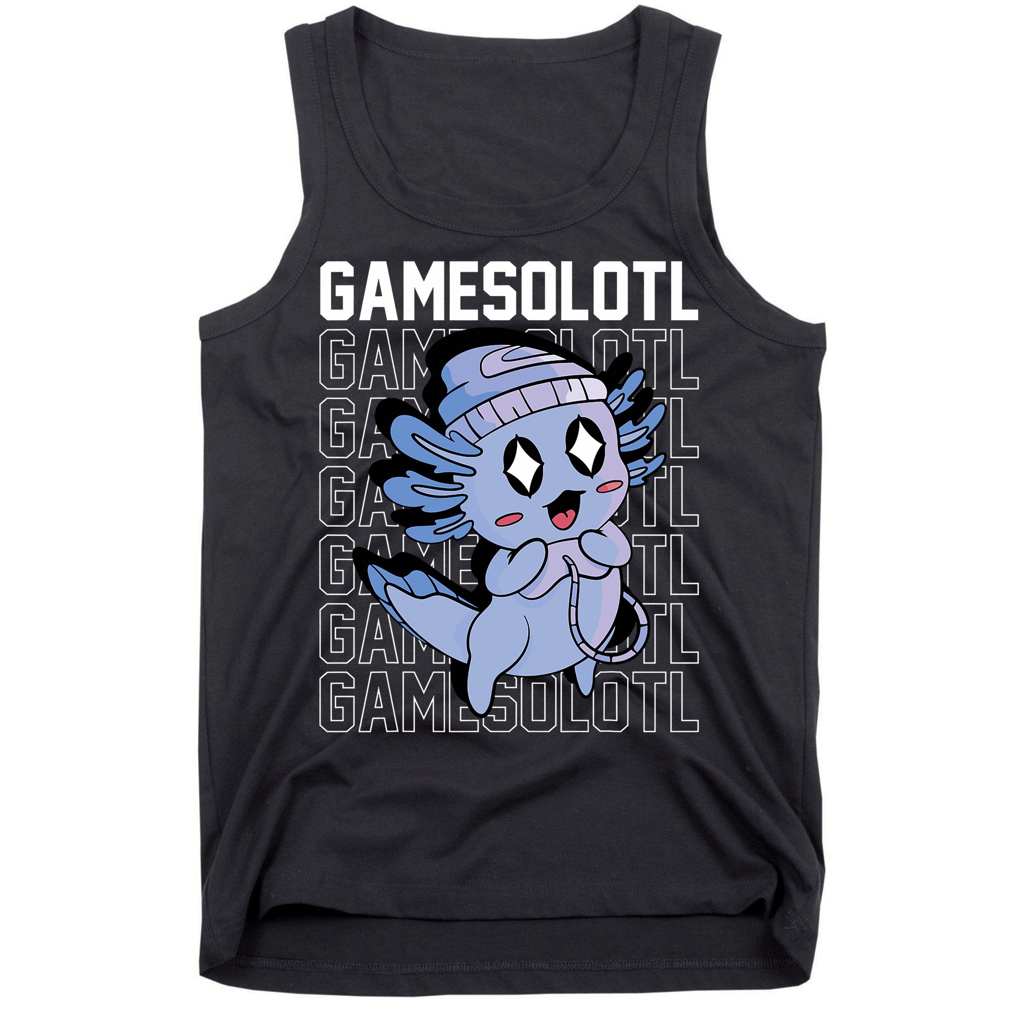Whimsical Blue Axolotl With Gaming Sports Cap And Scarf Tank Top