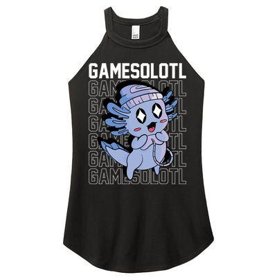 Whimsical Blue Axolotl With Gaming Sports Cap And Scarf Women's Perfect Tri Rocker Tank