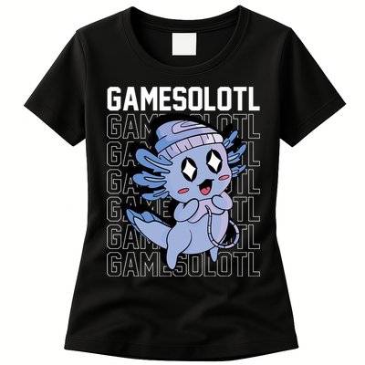 Whimsical Blue Axolotl With Gaming Sports Cap And Scarf Womens T-Shirt