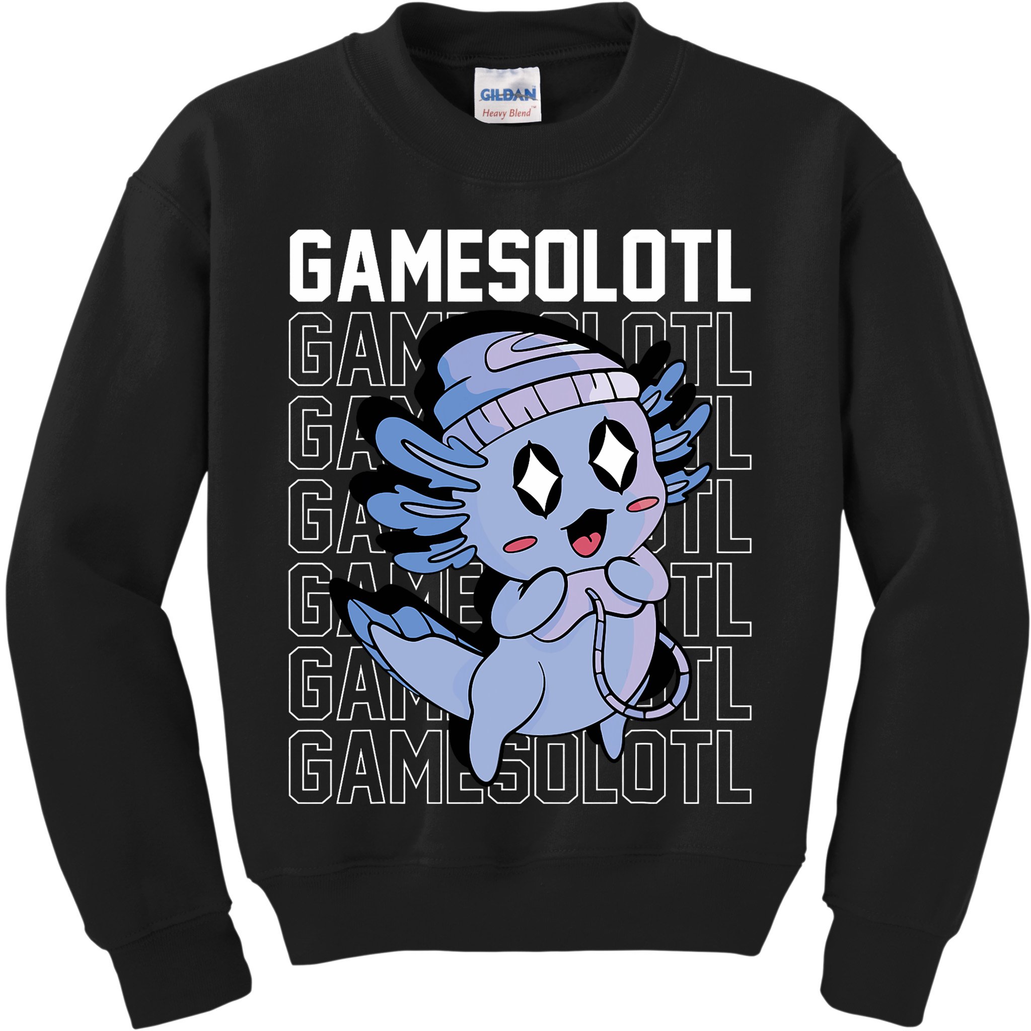 Whimsical Blue Axolotl With Gaming Sports Cap And Scarf Kids Sweatshirt
