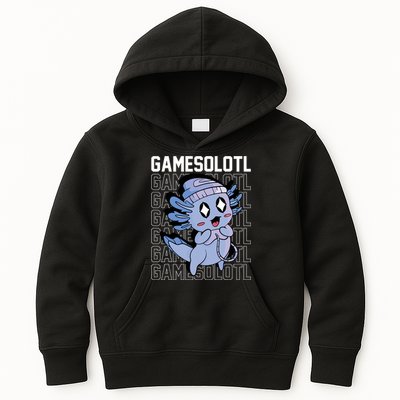 Whimsical Blue Axolotl With Gaming Sports Cap And Scarf Kids Hoodie