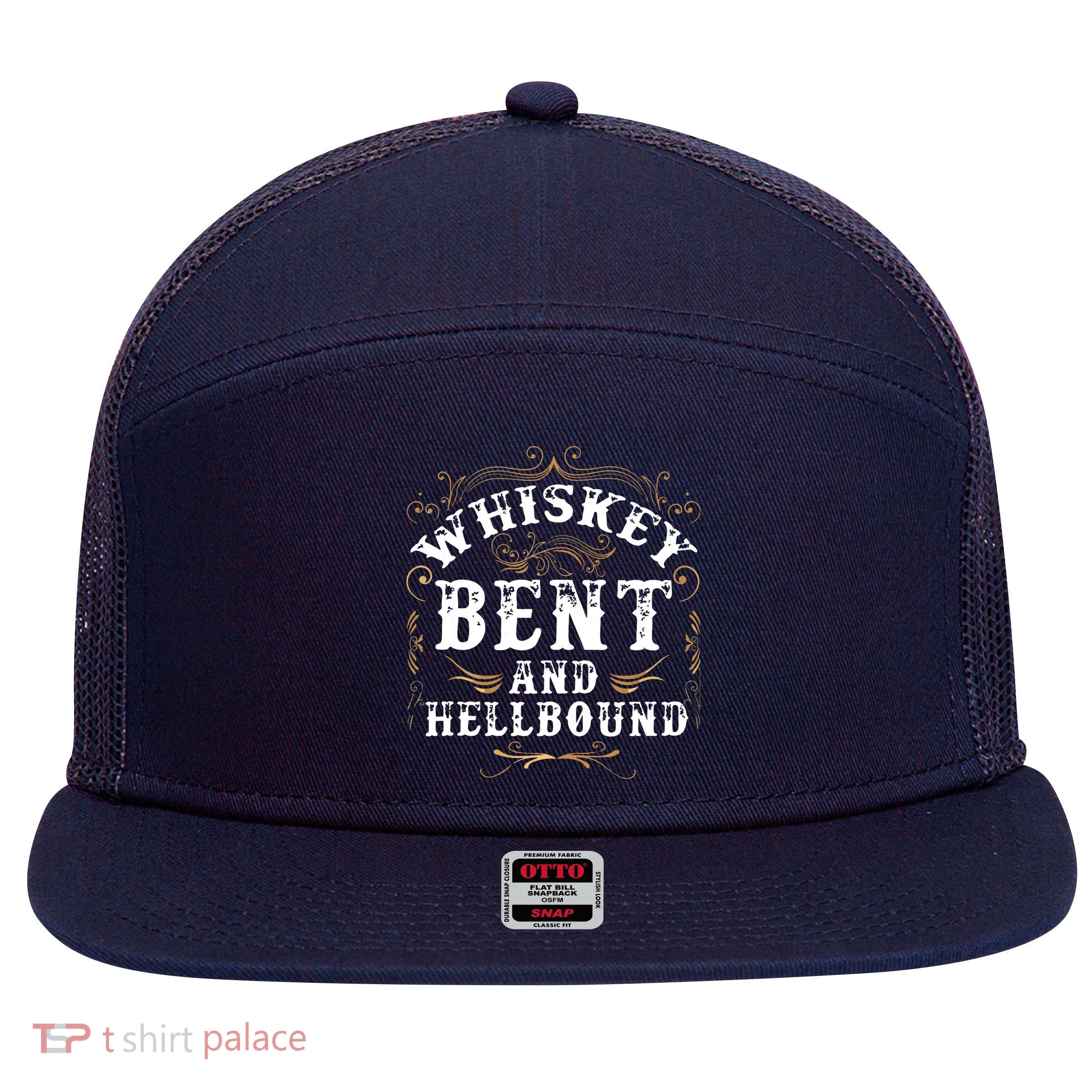 Whiskey Bent And Hellbound Shirts Funny Whiskey Bourbon 7 Panel Mesh Trucker Snapback Hat