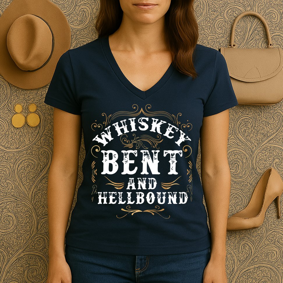 Whiskey Bent And Hellbound Shirts Funny Whiskey Bourbon Women's V-Neck T-Shirt
