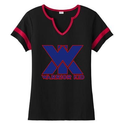 Warrior Blue And Red Logo Ladies Halftime Notch Neck Tee