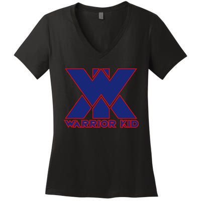 Warrior Blue And Red Logo Women's V-Neck T-Shirt