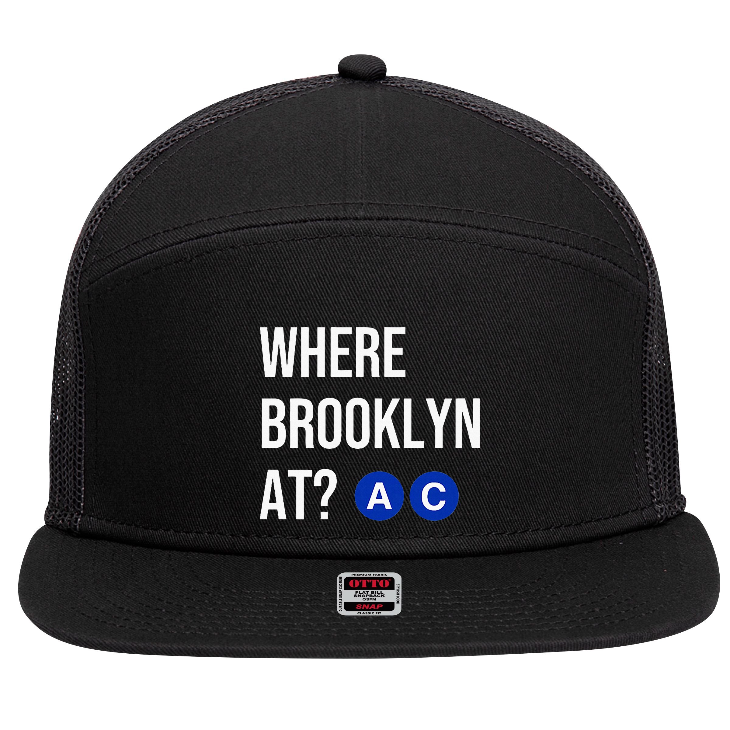 Where Brooklyn At Ac Nyc Train 7 Panel Mesh Trucker Snapback Hat