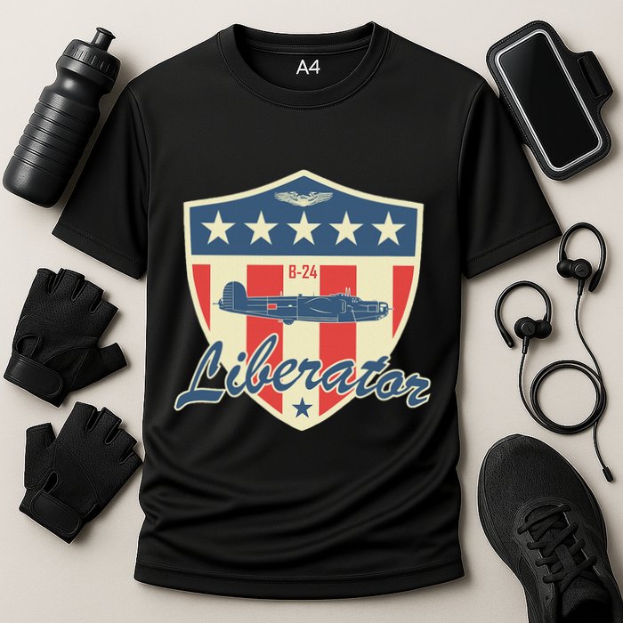 Ww2 Bomber Airplane 24 Liberator Cooling Performance Crew T-Shirt