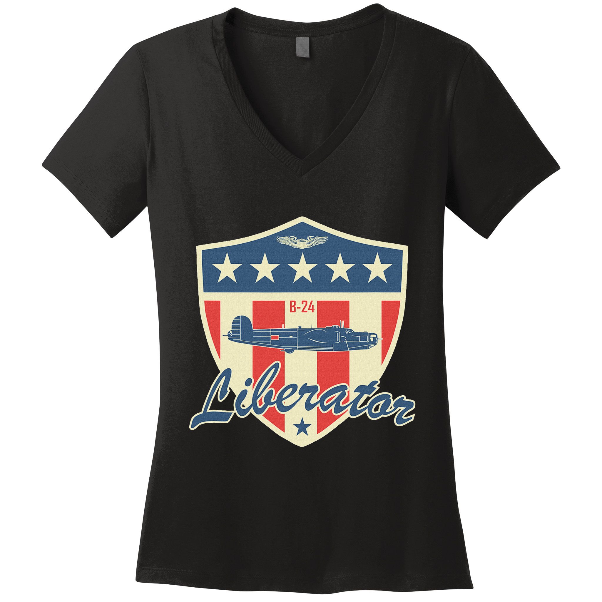 Ww2 Bomber Airplane 24 Liberator Women's V-Neck T-Shirt