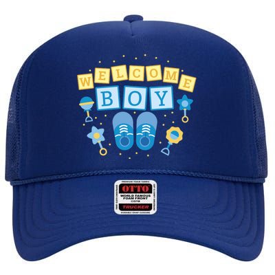 Welcome Baby Boy Gift High Crown Mesh Back Trucker Hat