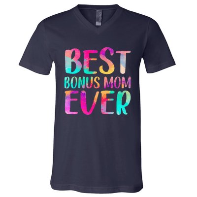 Women Best Bonus Mom Ever Colorful Mothers Day V-Neck T-Shirt