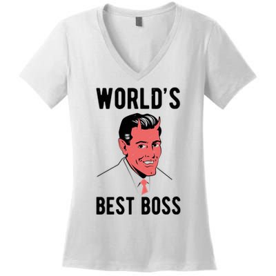 Worlds Best Boss Funny Evil Women's V-Neck T-Shirt