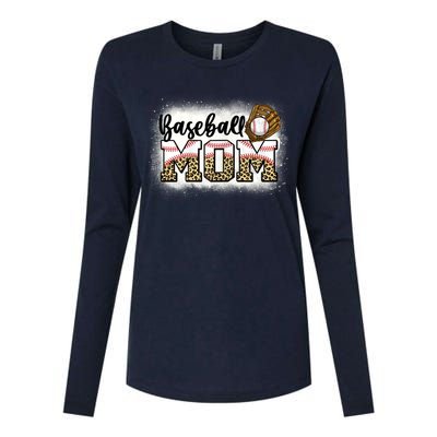 Womens Bleached Baseball Mom Leopard Mother's Day Womens Cotton Relaxed Long Sleeve T-Shirt