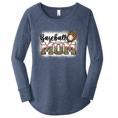 Womens Bleached Baseball Mom Leopard Mother's Day Women's Perfect Tri Tunic Long Sleeve Shirt