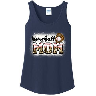 Womens Bleached Baseball Mom Leopard Mother's Day Ladies Essential Tank