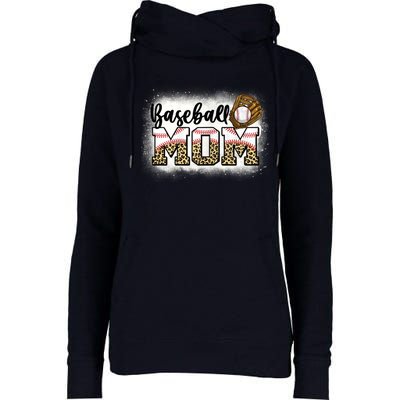 Womens Bleached Baseball Mom Leopard Mother's Day Womens Funnel Neck Pullover Hood