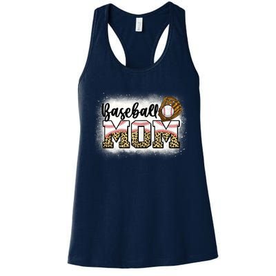 Womens Bleached Baseball Mom Leopard Mother's Day Women's Racerback Tank