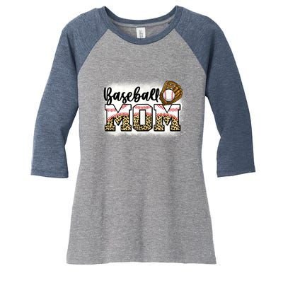 Womens Bleached Baseball Mom Leopard Mother's Day Women's Tri-Blend 3/4-Sleeve Raglan Shirt