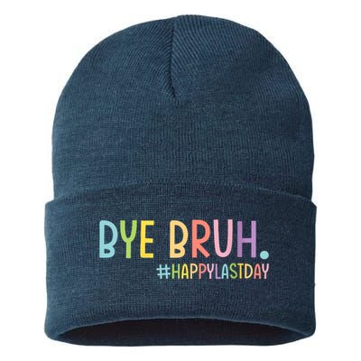 Womens Bye Bruh Teacher Happy Last Day Of School Hello Summer Funny VNeck Sustainable Knit Beanie