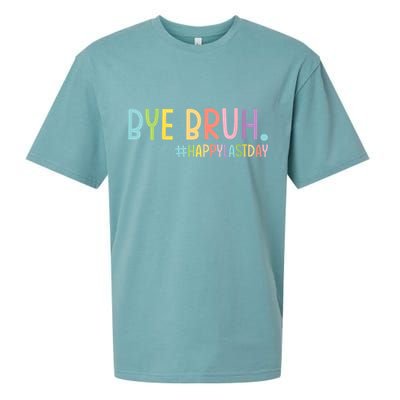 Womens Bye Bruh Teacher Happy Last Day Of School Hello Summer Funny VNeck Sueded Cloud Jersey T-Shirt