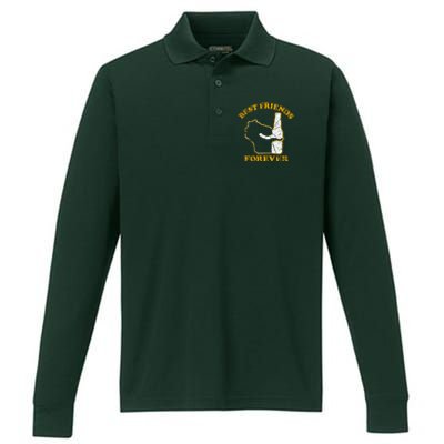 Wisconsin & Beer Best Friends Forever Performance Long Sleeve Polo