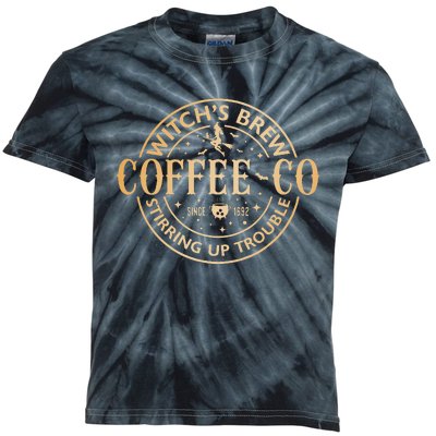 Witches Brew Coffee Co Halloween Witch Coffee Lovers Kids Tie-Dye T-Shirt