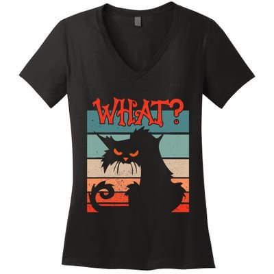 What? Black Cat Kitty For Man And Woman Funny Cat Women's V-Neck T-Shirt