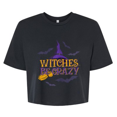 Witches Be Crazy Funny Halloween Witch Broom Stick Costume Bella+Canvas Jersey Crop Tee