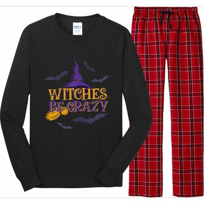 Witches Be Crazy Funny Halloween Witch Broom Stick Costume Long Sleeve Pajama Set