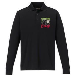 Witches Be Crazy Design Halloween Witch Gift Performance Long Sleeve Polo