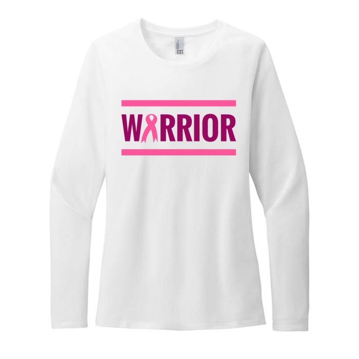 Warrior Breast Cancer Ribbon Womens CVC Long Sleeve Shirt