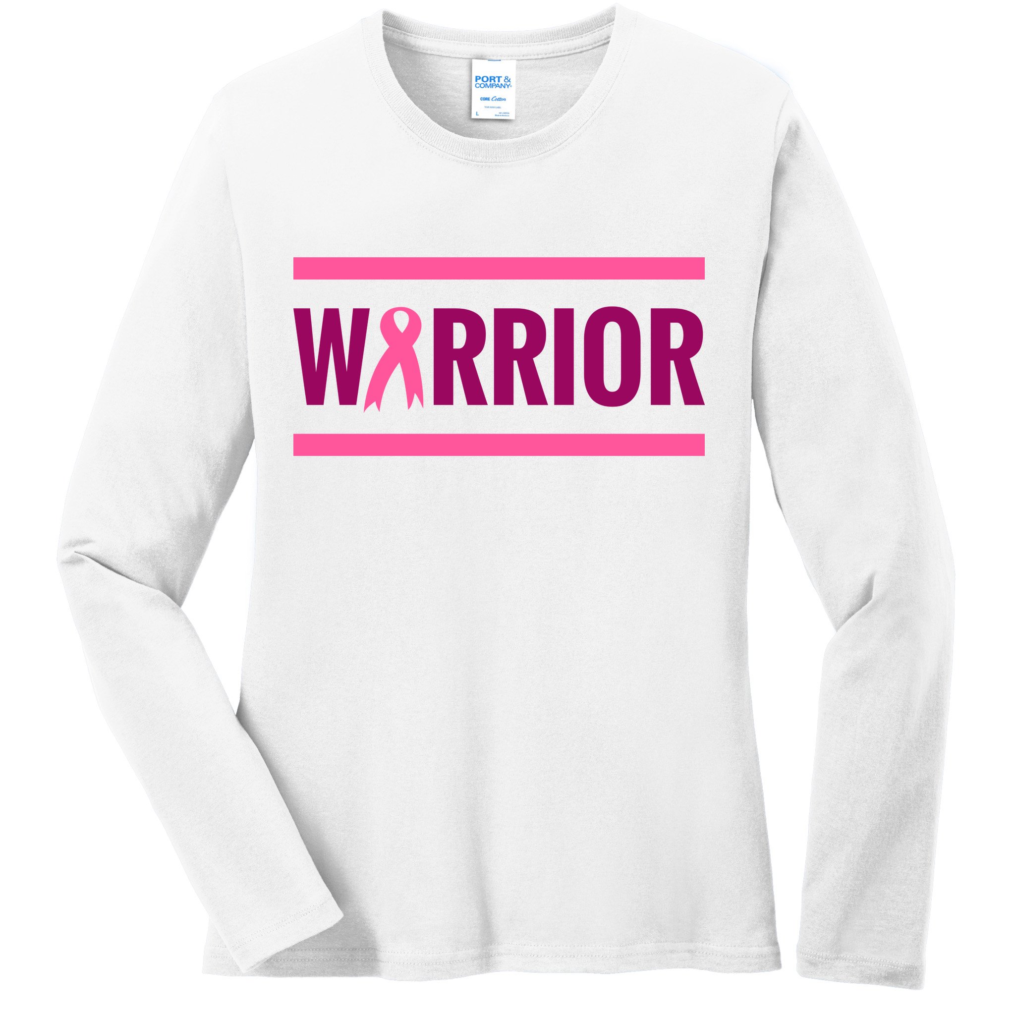 Warrior Breast Cancer Ribbon Ladies Long Sleeve Shirt