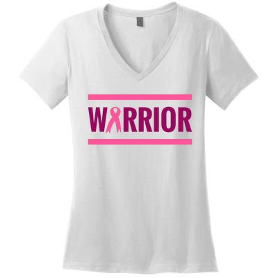 Warrior Breast Cancer Ribbon Women's V-Neck T-Shirt