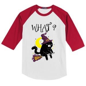 What Black Cat Witch Broom Moon Halloween Cute Gift Kids Colorblock Raglan Jersey