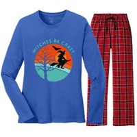 Witches Be Crazy Retro Vintage Bat Full Moon Witch Meaningful Gift Women's Long Sleeve Flannel Pajama Set 