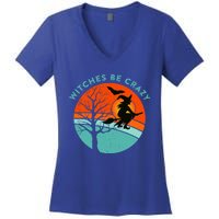 Witches Be Crazy Retro Vintage Bat Full Moon Witch Meaningful Gift Women's V-Neck T-Shirt