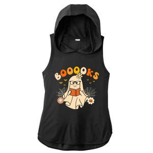 Wo Booooks Cute Ghost Reading Library Books Halloween Ladies PosiCharge Tri-Blend Wicking Draft Hoodie Tank