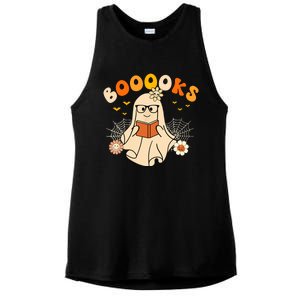 Wo Booooks Cute Ghost Reading Library Books Halloween Ladies PosiCharge Tri-Blend Wicking Tank