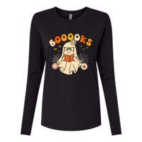 Wo Booooks Cute Ghost Reading Library Books Halloween Womens Cotton Relaxed Long Sleeve T-Shirt