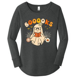 Wo Booooks Cute Ghost Reading Library Books Halloween Women's Perfect Tri Tunic Long Sleeve Shirt