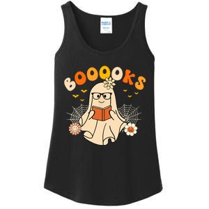 Wo Booooks Cute Ghost Reading Library Books Halloween Ladies Essential Tank