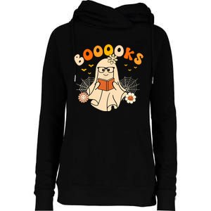 Wo Booooks Cute Ghost Reading Library Books Halloween Womens Funnel Neck Pullover Hood