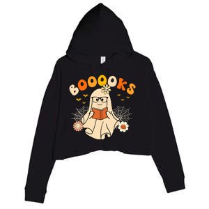 Wo Booooks Cute Ghost Reading Library Books Halloween Crop Fleece Hoodie