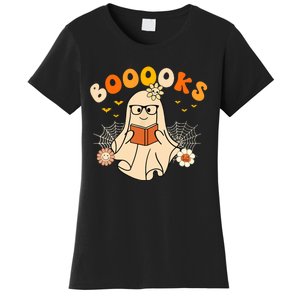 Wo Booooks Cute Ghost Reading Library Books Halloween Women's T-Shirt