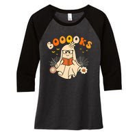 Wo Booooks Cute Ghost Reading Library Books Halloween Women's Tri-Blend 3/4-Sleeve Raglan Shirt